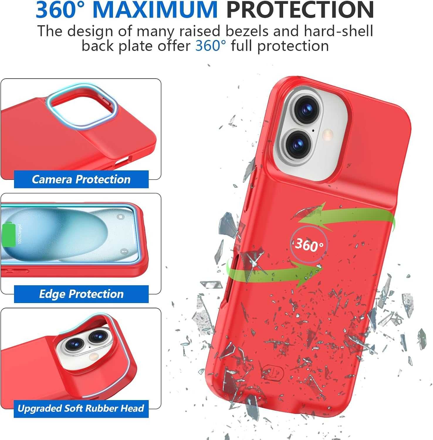 Калъф с батерия BOPPS за iPhone 16-6,1 инча, 15 W, 8500 mAh - червен