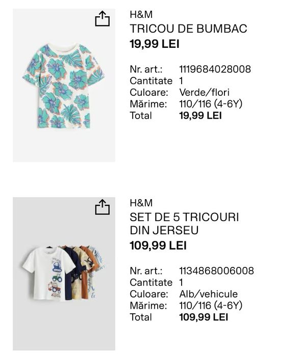 H&M, set de tricouri 110-116