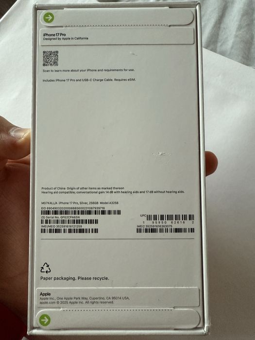 Iphone 17 pro Silver 256gb USA esim