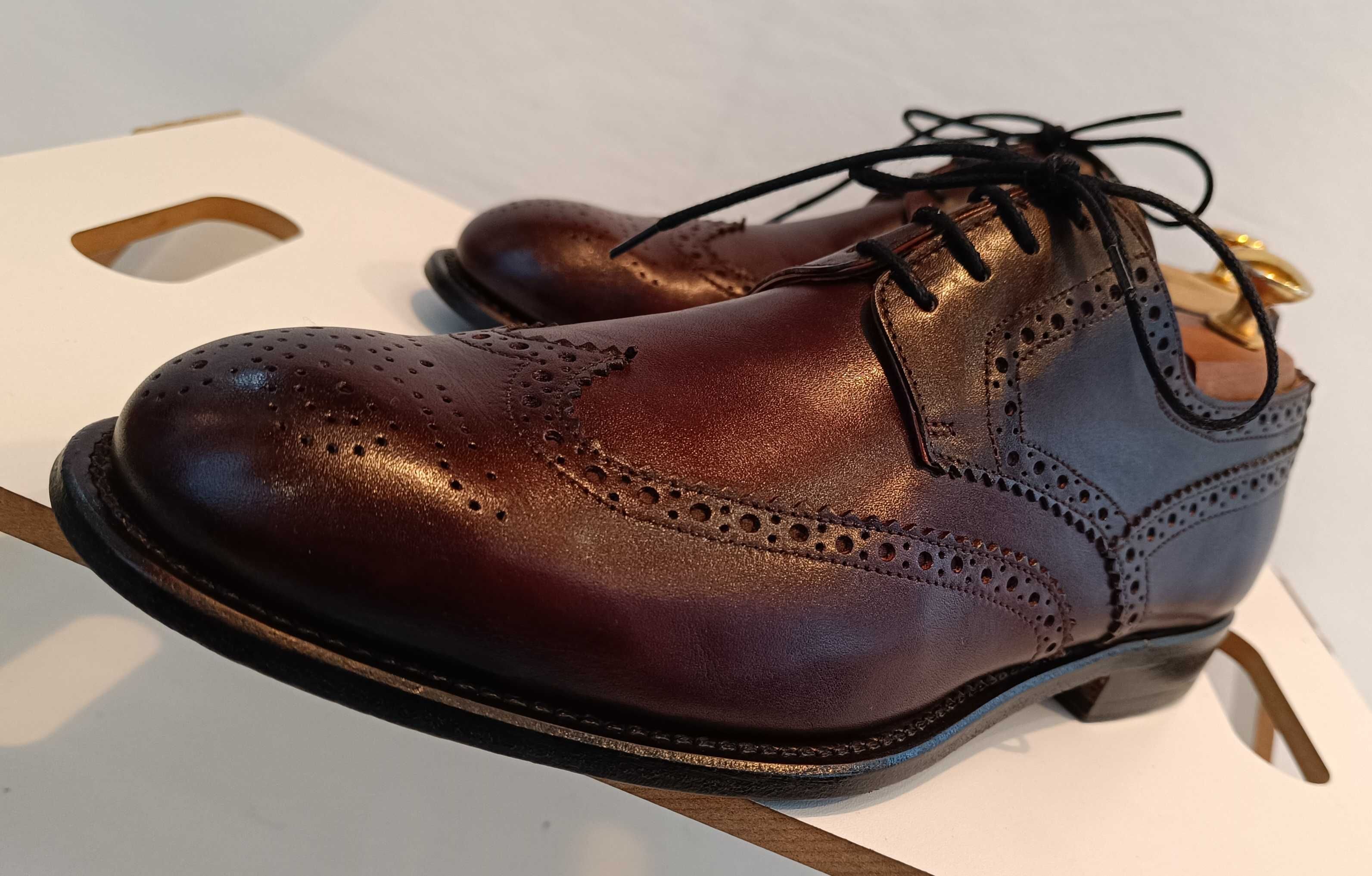 Pantofi derby 41 41.5 brogue lucrati manual Campanile piele naturala