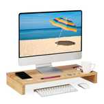 Suport pentru monitor din bambus, cu 7 compartimente pentru ustensile