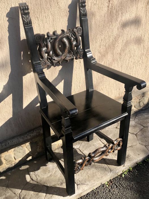 Tron scaun lemn masiv sculptat vintage retro