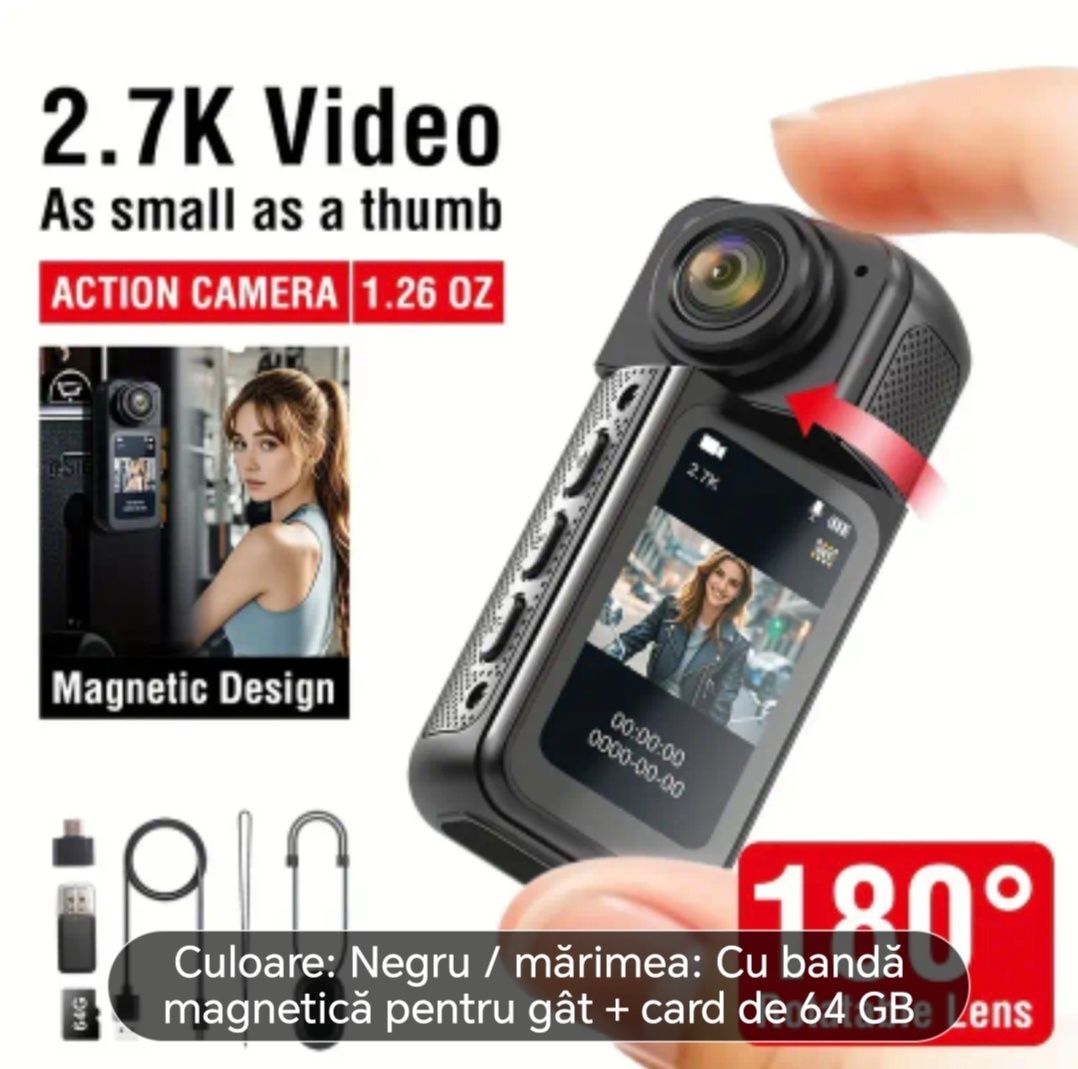 Bodycam 2.7K Ultra HD + Card 64GB – Nouă, Sigilată – 300 lei