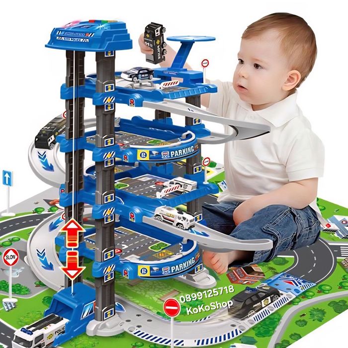 Полицейски комплект гараж с превозни средства,самолет звук-88 части