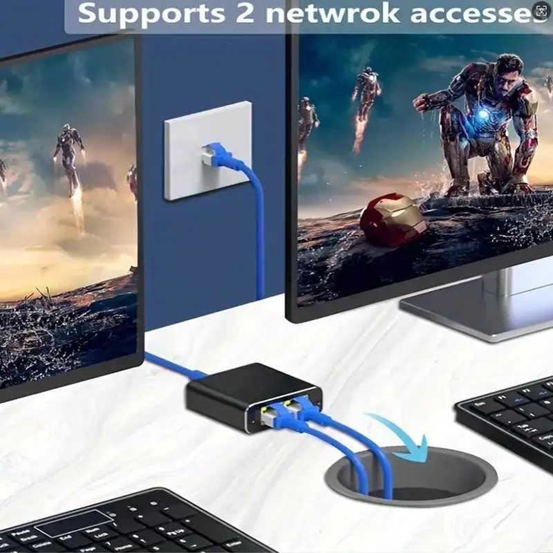 Ethernet коммутатор 1 к 2. Высокая скорость 1000Mbps без потерь