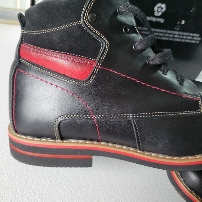 Ghete barbati piele naturala 42 negru cu rosu noi