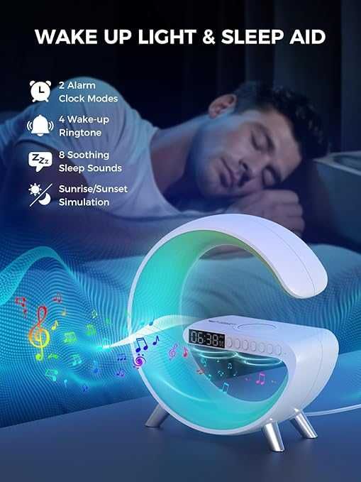 Ceas Lampa LED RGB cu incarcare Wireless, difuzor Bluetooth