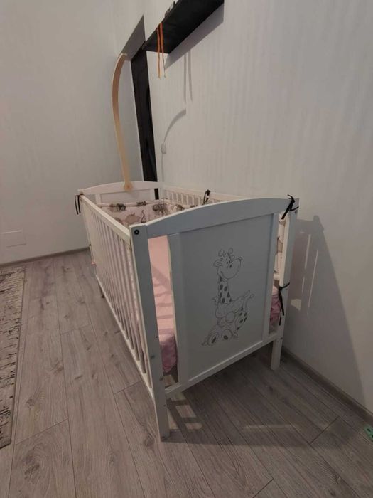 Patut bebe, 120x60 cm, cu laterala culisanta + saltea 8 cm