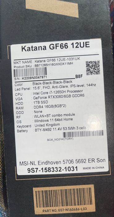 MSI Katana gf66 12UE rtx 3060