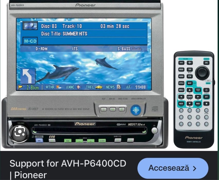 CD Player auto Pioneer AVH 6400CD,ecran retractabil adaptor BT Usb