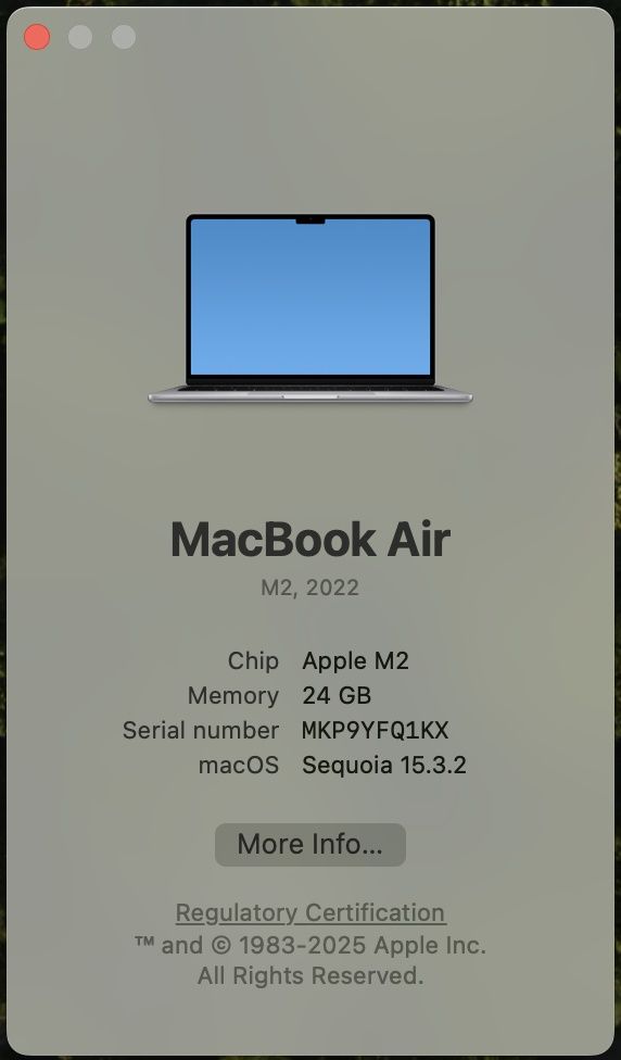 MacBook Air M2 (CTO), 24 GB, 1TB, Liquid Retina 13.6
