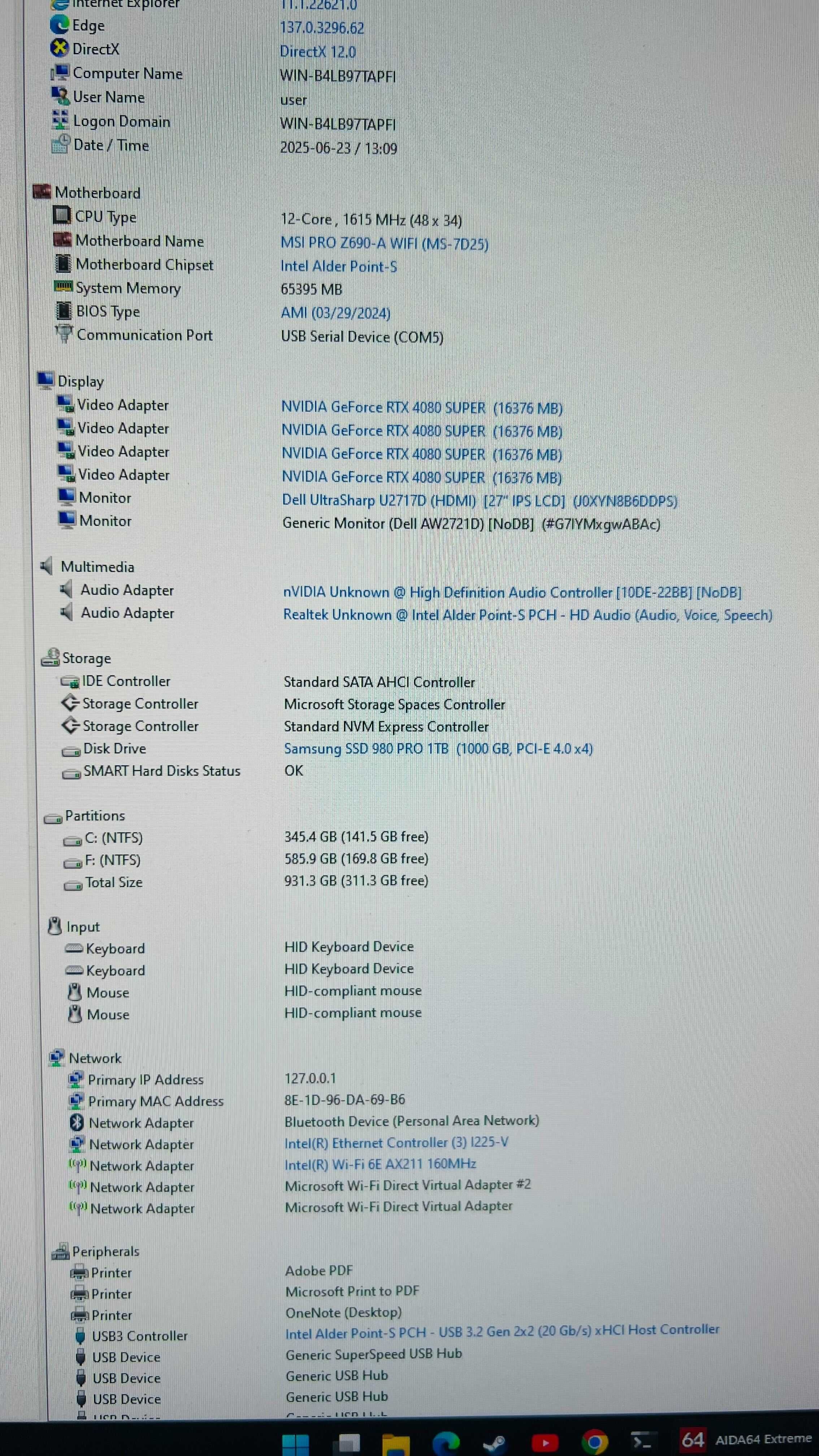 Гейминг компютър i7-12700kf GeForce 4080 SUPER 64GB DDR5 1TB nvme