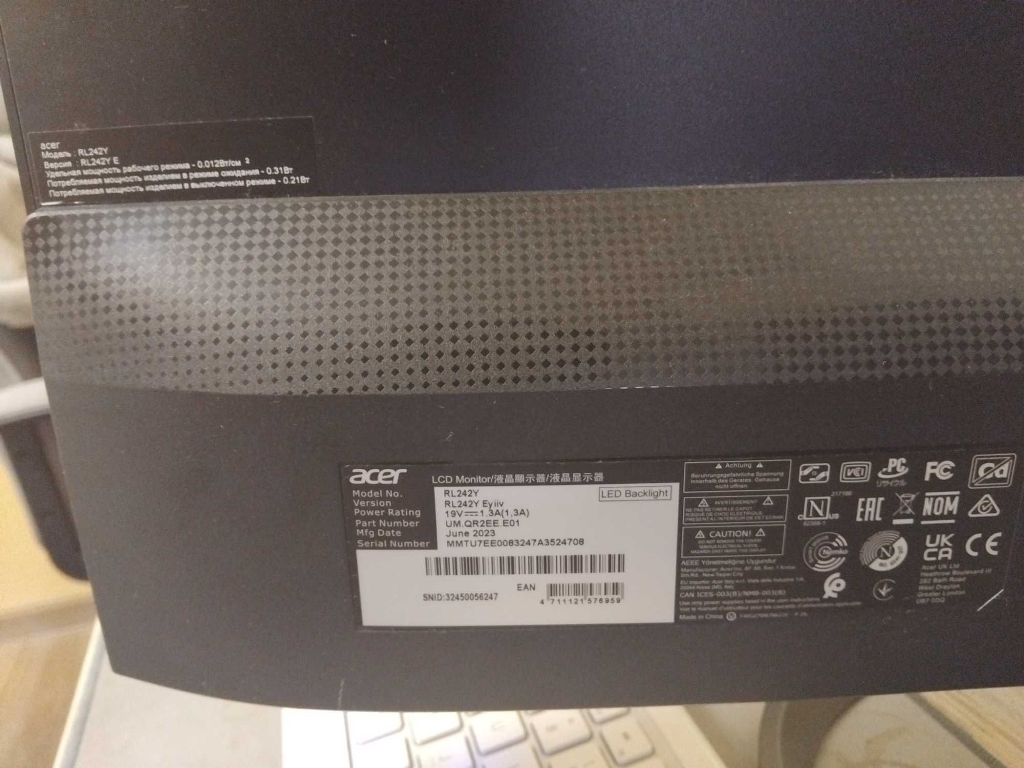Mонитор Acer - като нов; RL242Y E 24" IPS