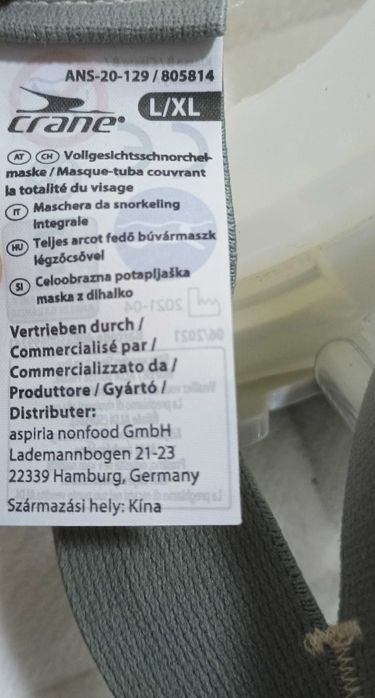 НОВИ! Маска с шнорхел за гмуркане + очила CRANE,  размер L/XL