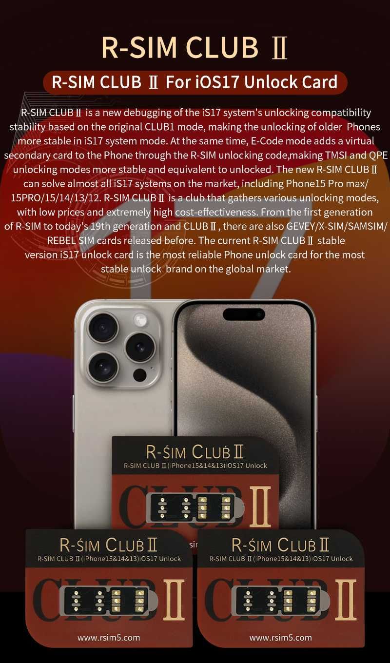 R-SIM VSOP и R-Sim Club II за IOS 17 отключване за Iphone рсим р-сим