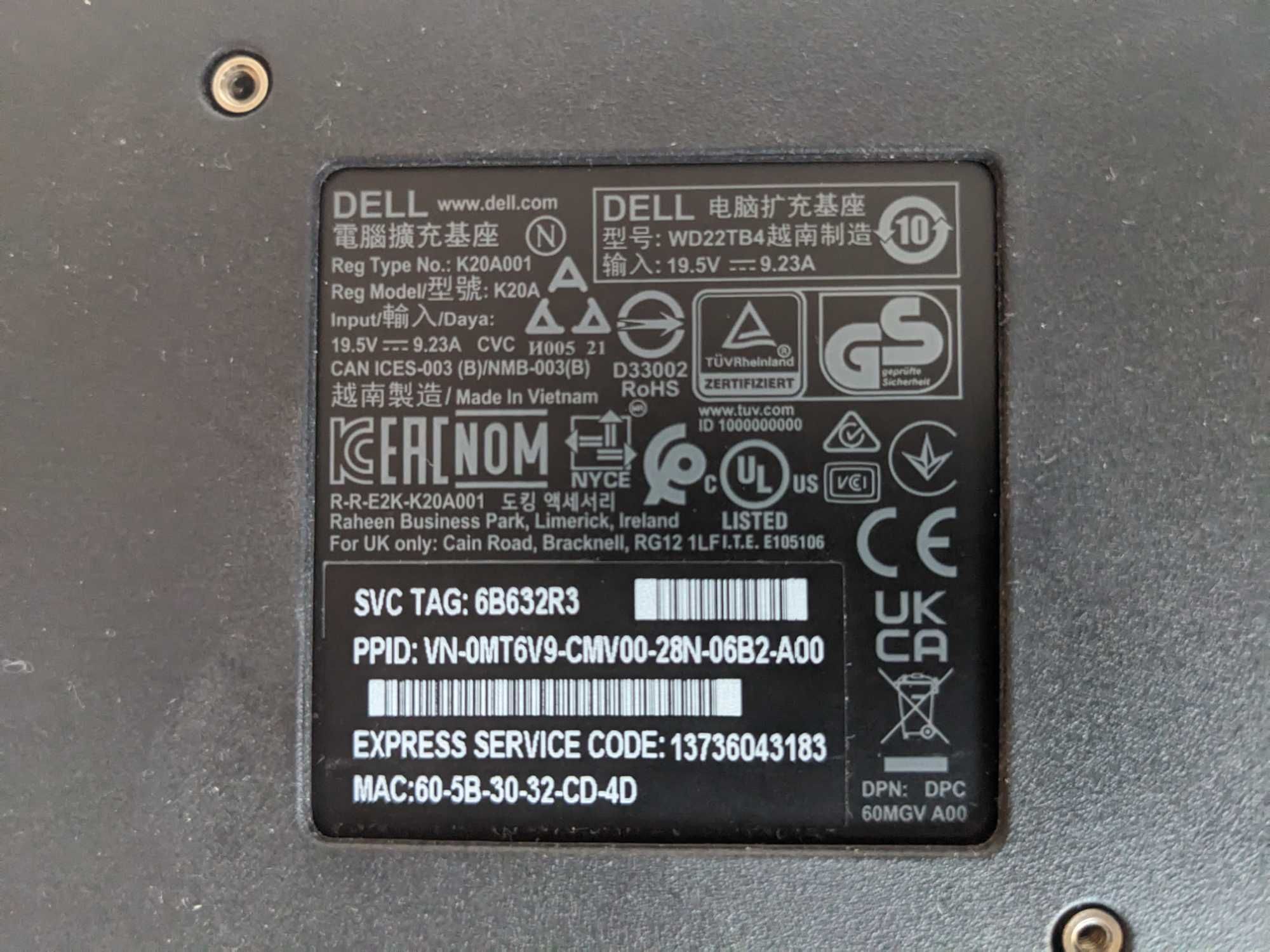 Док-станция Dell Thunderbolt Dock WD22TB4 N, новая, 80.000 тенге.
