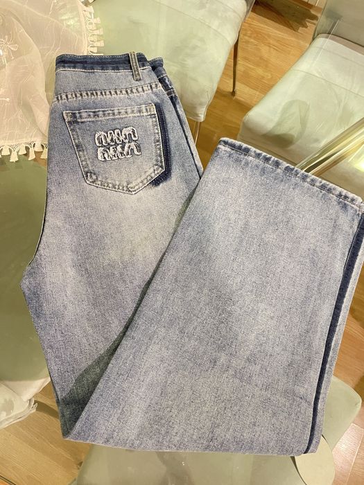 Дънки miu miu с камъни и тъмен кант S