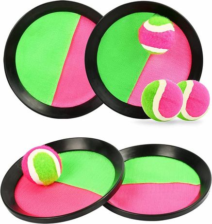 Set de 4 mingi si 4 palete EKKONG, plastic/textil, roz/verde/negru, 21