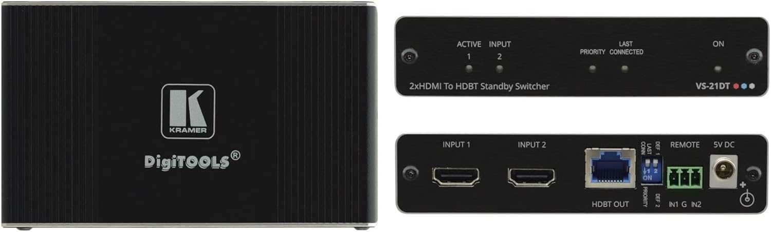 Comutator automat profesional Kramer VS-21DT, 2x HDMI, 1x RJ45,