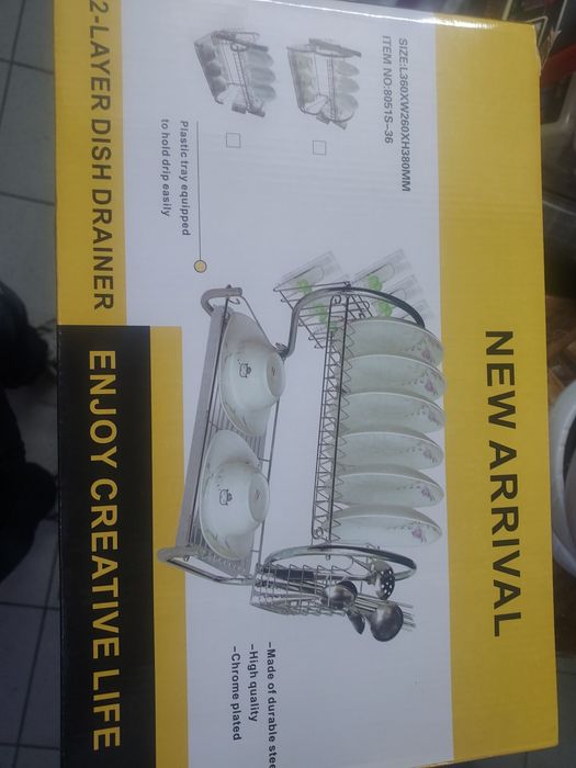 Uscator vase etajat cu suport tacamuri, pahare si tăvița scurgere Nou