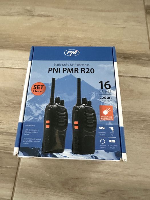 Stație radio portabilă UHF PNI PMR R20 – set 2 bucăți, nou, open box