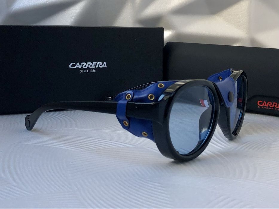 Мъжки слънчеви очила с кожа кръгли carrera 2 цвята черни сини