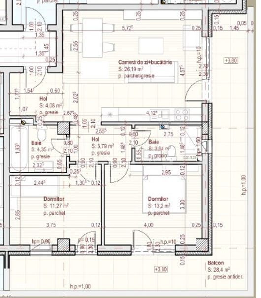 Apartament cu 3 camere, 67 mp, 28 mp terasa, etaj intermediar, zona Te