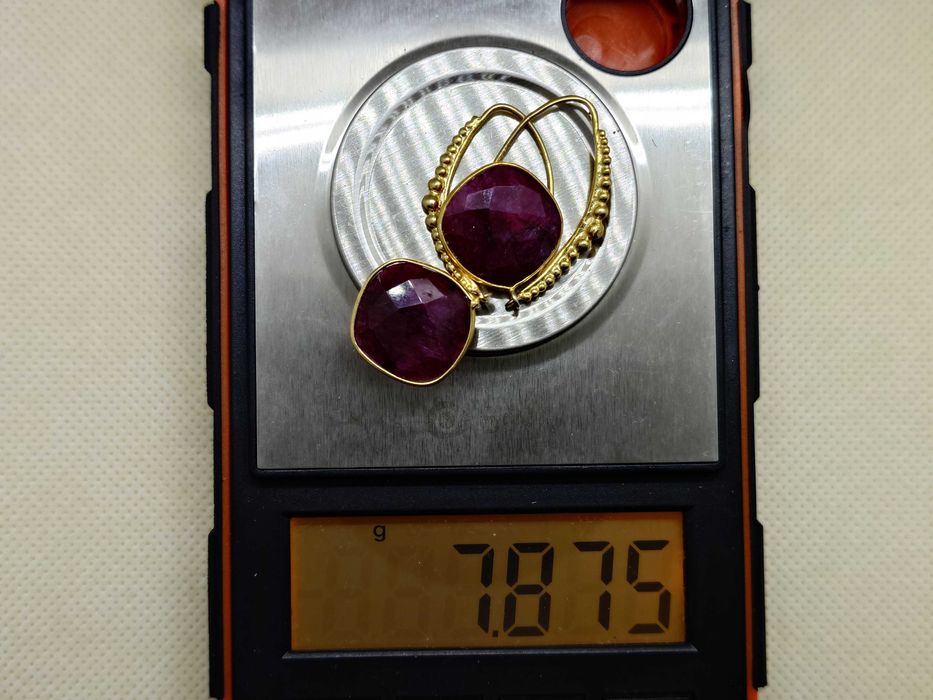 Cercei argint aurit cu rubin cushion – noi