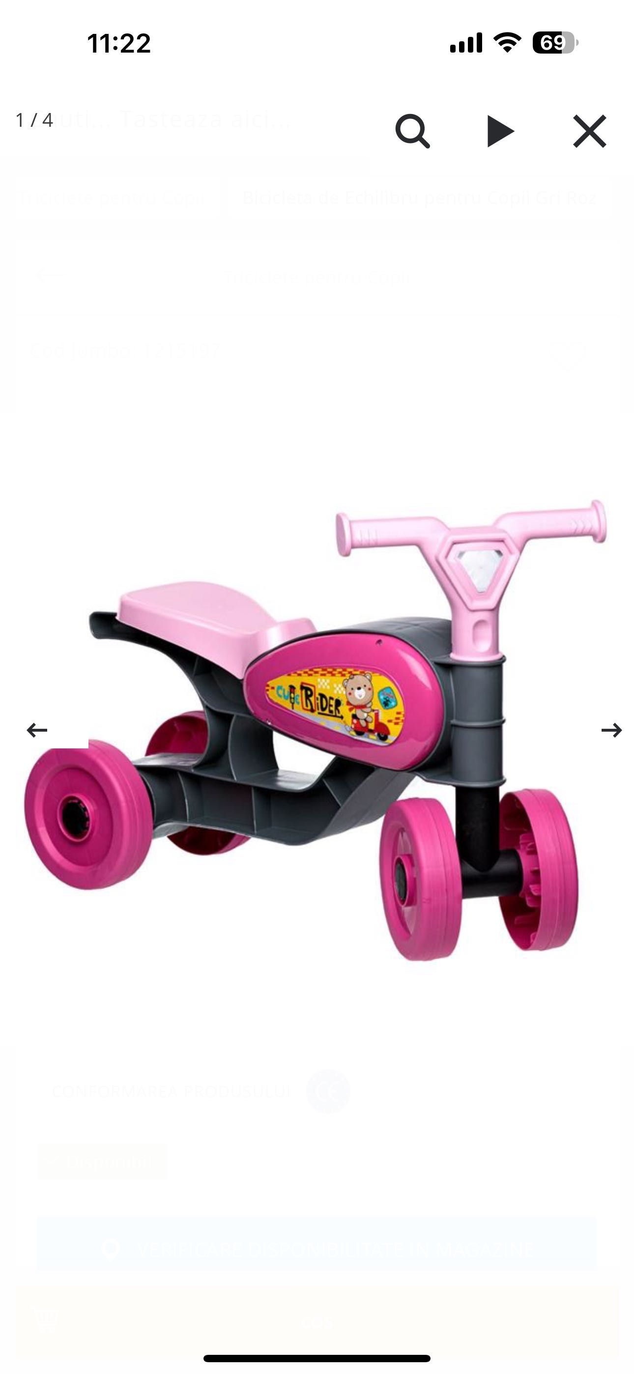 Bicicleta de Echilibru pentru Copii Gri Roz