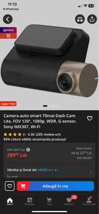 Camera auto smart 70mai Dash Cam Lite, FOV 130°, 1080p