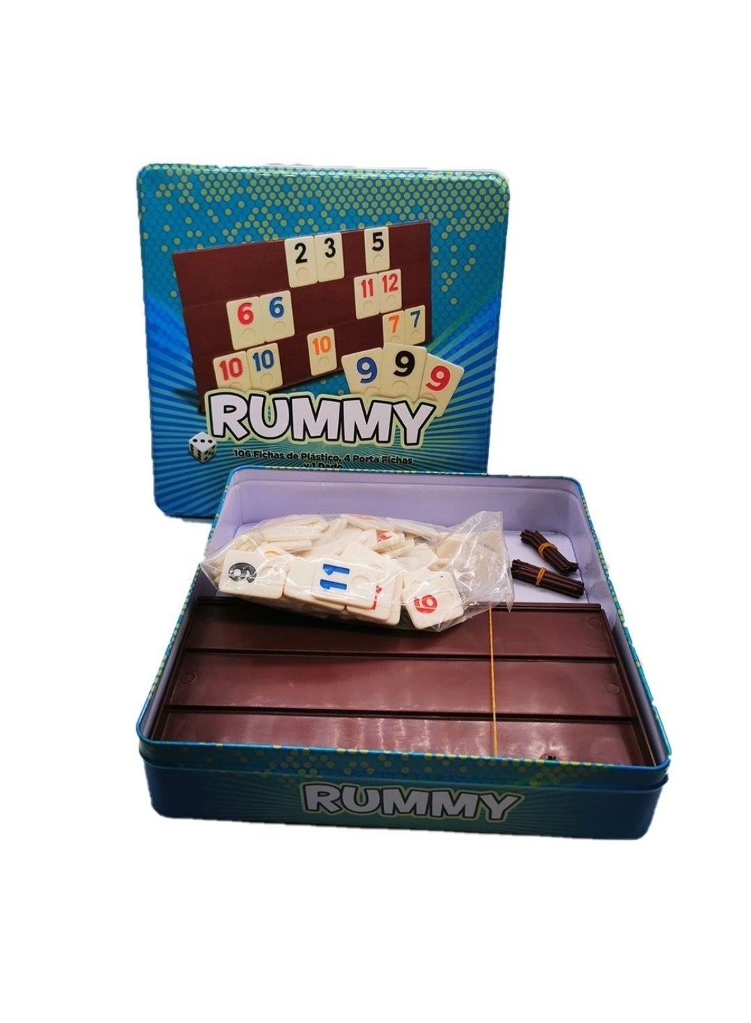 Joc de Remy (Rummy), Deluxe, Cutie metalica, Piese de piatra aparenta