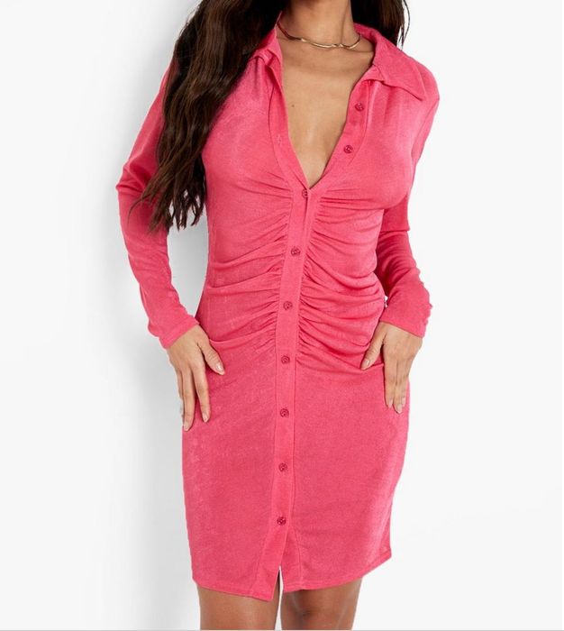 Нова цикламена рокля тип риза, 38 размер