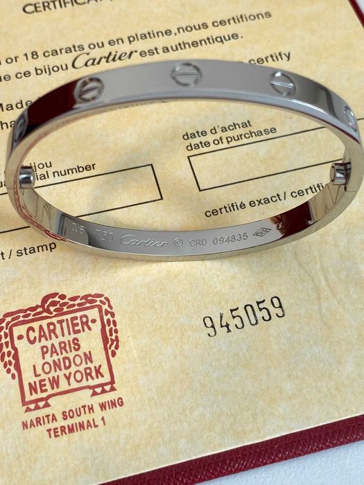 Brățară Cartier LOVE 16 aur alb 750 cu cutie