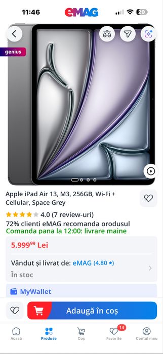 iPad Air 13, M3, 256GB, Wi-Fi + cellular, space gray