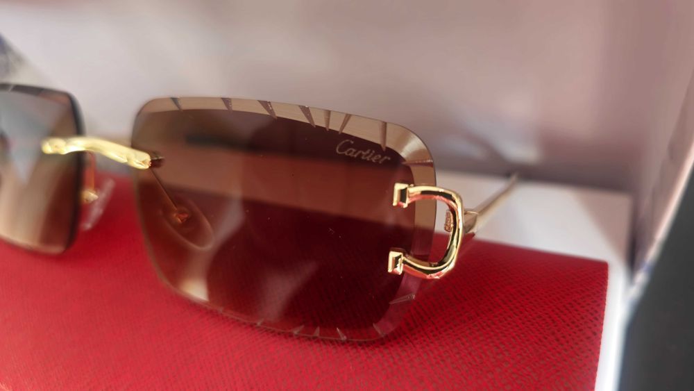 Ochelari de soare Cartier rimless Diamond Cut Lentile Maro