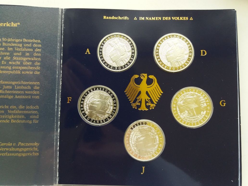 Seturi monede argint -10 DM Germania -1998 - 2001 - A,D,F,G,J - Proof
