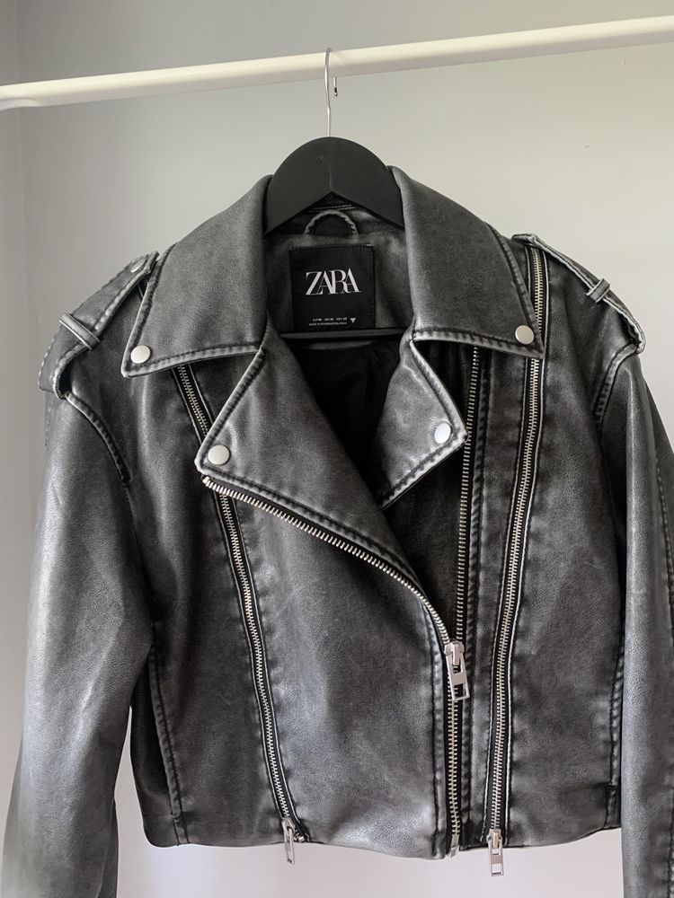 ZARA сиво кожено яке М размер