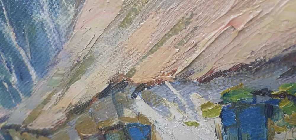 Tablou vechi - curte cu pasari domestice - semnat Baesu