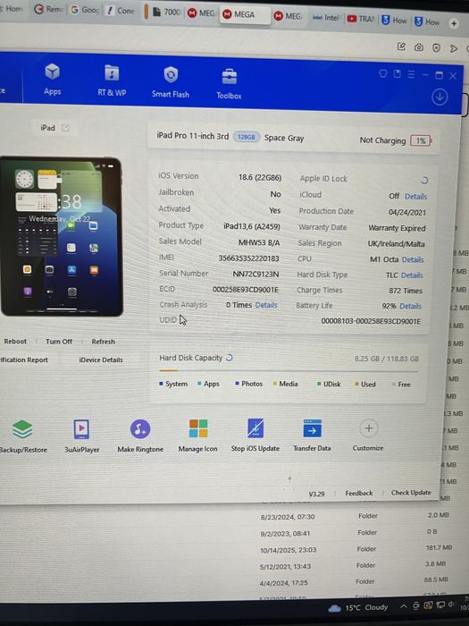 iPad Pro 11” (Gen 3) M1 128 GB, Wi-Fi + 5G bat 92%