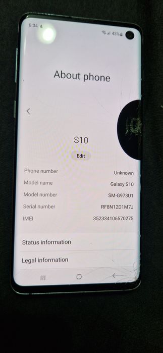Samsung S10 varianta cu procesor Qualcomm 128 gb display cu pată crapa