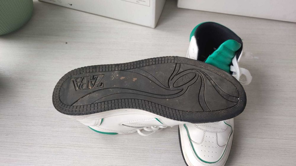 Adidasi / Tenisi Zara piele naturala alb cu verde