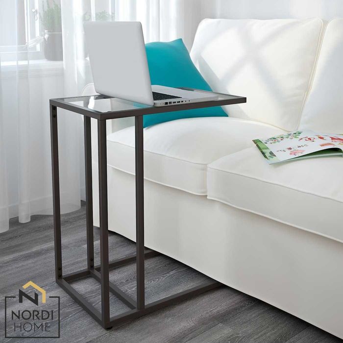 Столик IKEA  черно-коричневый, стекло, 35x65 см