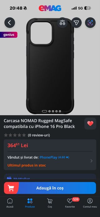 Carcasa Husa NOMAD Rugged MagSafe compatibila cu iPhone 16 Pro Black