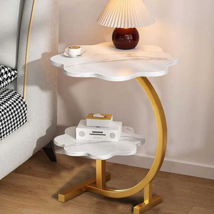 Masuta moderna cu doua rafturi in forma de floare, blat 40 cm