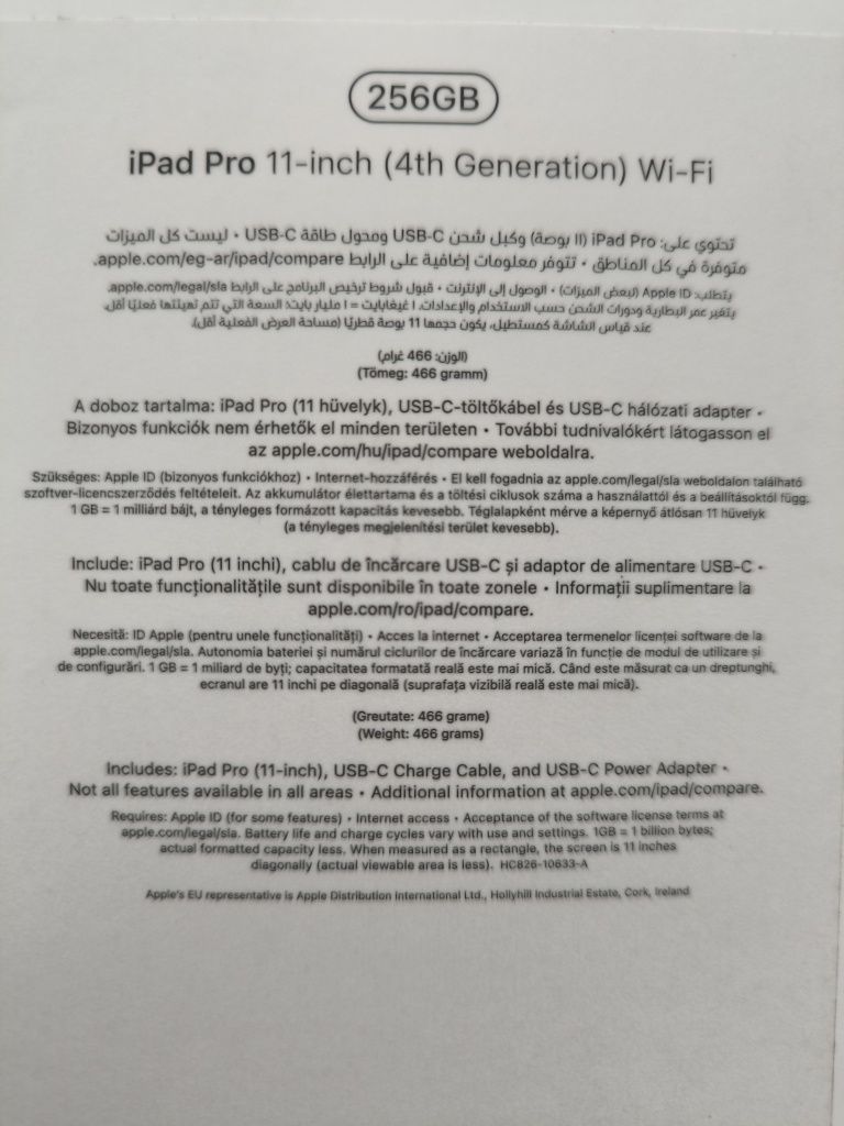 iPad pro 11" 256gb 4th generation 2022 M2