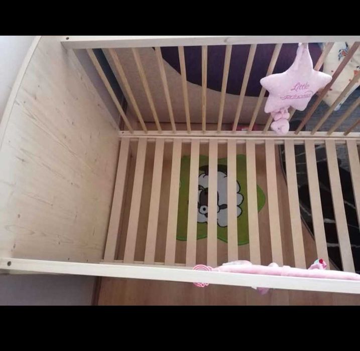 Pătuț lemn bebe + saltea bambus