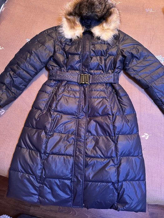 Теплое пальто длинное с натуральным мехом