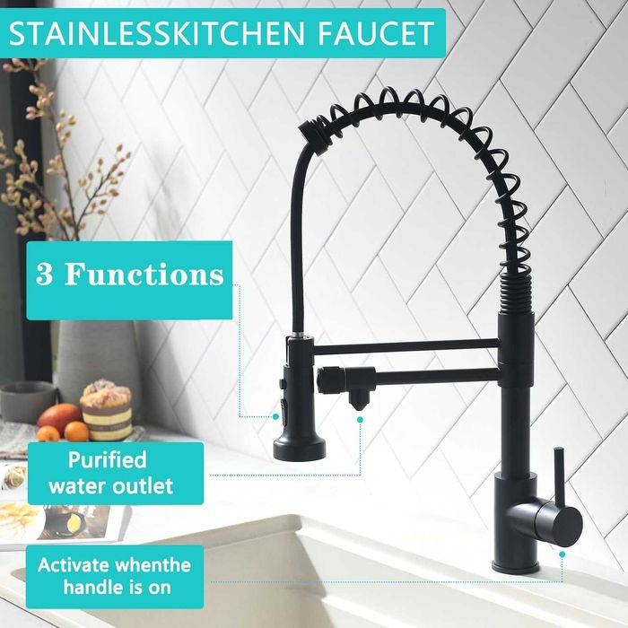 Baterie bucatarie cu dus si 3 Intrari Apa, Black, REDUS de la 650RON