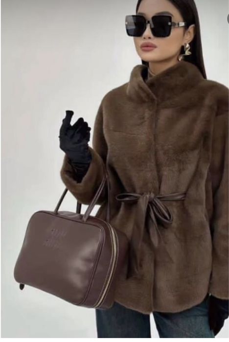 Эко шуба с ремнем (серая)