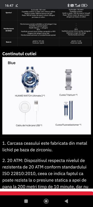 Huawei watch ultimate 2 blue,sigilat factura și garanție